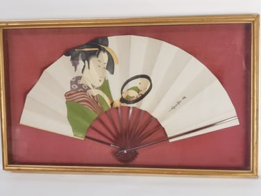 Japanese Ukiyo-e Fan, Kitagawa Utamaro