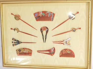 Group of Japanese Red Lacquer Headdresses