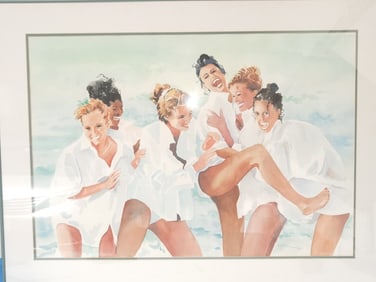 1992 Group of Girl Friends Watercolor, Signed S.C