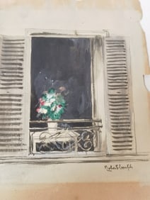 Watercolor of an Open Window, Signed Robert