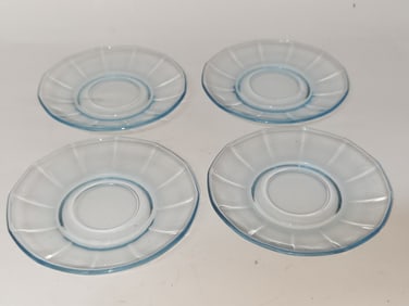 (4) Vintage Fostoria Blue Glass Plates