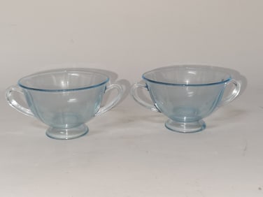 (2) Vintage Fosteria Blue Glass Footed Cups