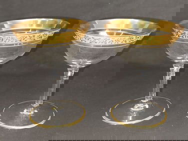Pr. of Tiffin Style Gold Rim Rambler Rose Champagn