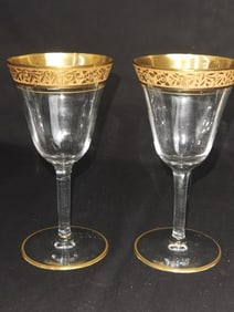 Pr. of Tiffin Style Gold Rim Rambler Rose Glasses