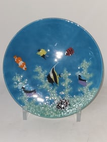 Fish Art Glass Plate, Signed Pizzo