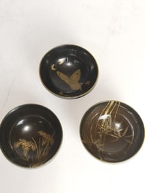 (3) Japanese Maki-e Tea Cups