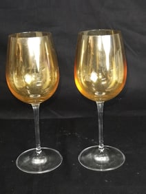 (2) Gold Wine Glasses