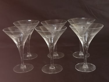 (6) Vintage Etched Wheat Design Crystal Wine Glass