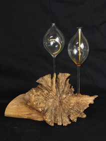 MCM Oil Candle Lamp Hand Made Wood Root Craft