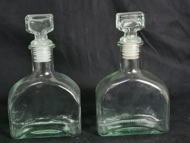 Pr. of Vintage Arched Recycled Glass Decanters