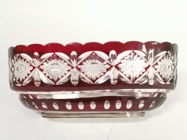 Antique Ruby Crystal Cut Oval Bowl