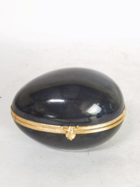 Limoges France Black Glaze Porcelain Egg Trinket Box