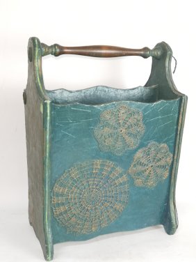 Vintage Victorian Wood Green Tole Magazine Rack