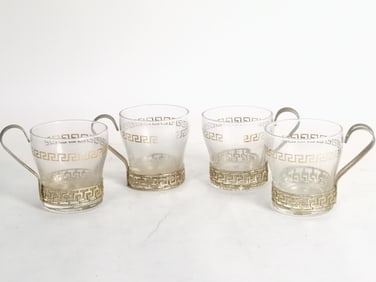 (4) Continental Cups Styled by Libbey Greek Key Gl