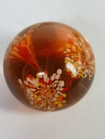 Unmarked Floral Glass Paperweight