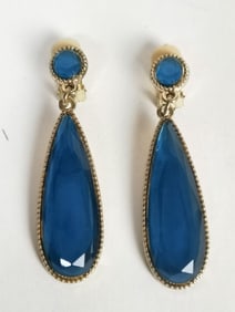 Blue Rhinestone Costume Ear Clips