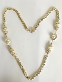 Gold Tone Faux Pearl Necklace