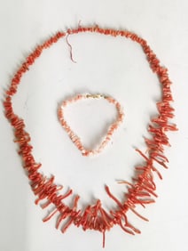 Coral Branch Necklace and Bracelet