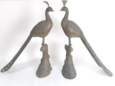 Pr. of Large Japanese Bronze Peacock Decors