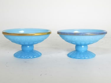 Pr. of Vintage Avon Bristol Blue Glass Pedestal So