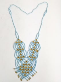 Turquoise Tone and Gold Tone Beads Necklace