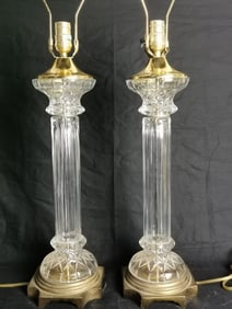 Pr. of Hungarian Crystal Glass Column Table Lamps