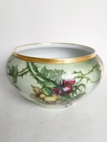 French Gilt Porcelain Hand Painted Floral Jardinie