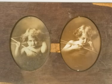 Two Antique Black and White Photos in Frame