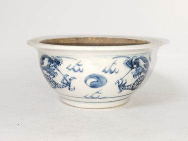 Chinese Porcelain B&W Double Dragon Censer