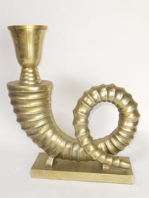 Vintage Brass Horn Candlestick