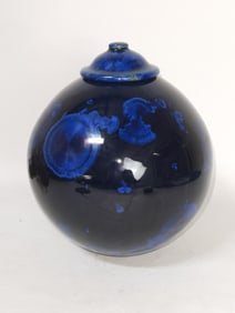 Crystalline Cobalt Blue and Black Vase by Russ Whi