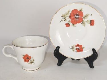 Crown Trent Staffordshire Porcelain Red Floral Tea