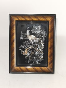 Vintage Asian Painted Peacock on Glass