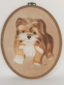 Oil Painting of Dog, Signed Carol