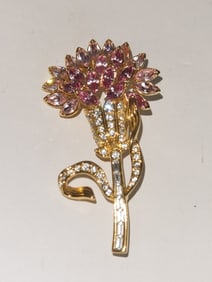 Costume Nolan Miller Rhinestone Gold Tone Brooch