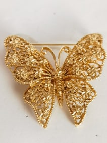 Costume Gold Tone Butterfly Brooch