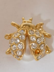 Costume Gold Tone Rhinestone Ladybug Brooch