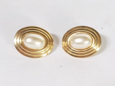 Pr. of Napier Costume Gold Tone Faux Pearl Ear Cli
