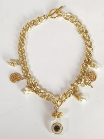 Costume Gold Tone Faux Pearl Perfume Charm Necklac