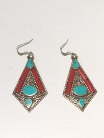 Pr. of Native American Style Turquoise Earrings