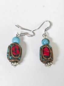 Pr. of Native American Style Turquoise/Coral Earr