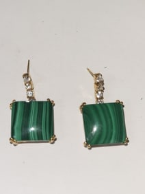 Pr. of Malachite Inlay Gold Tone Metal Earrings