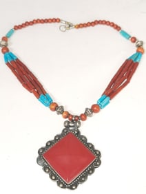 Vintage Native American Turquoise/Coral Necklace