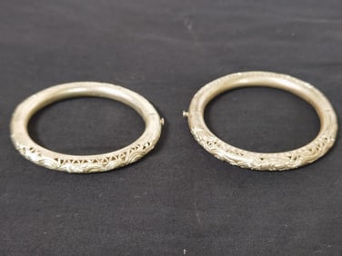 Pr. of Chinese Hollow Silver Dragon/Phoenix Bracel