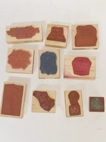 (10) Wood Carved Rubber Stamps