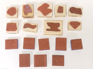 (17) Wood Carved Rubber Stamps