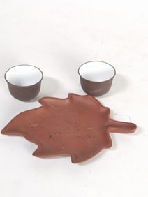 Chinese YiXing ZiSha Cups with Leaf Ink Plate