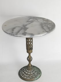 Vintage Italian Marble And Brass Small Plant Stand