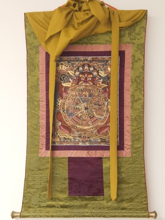 Chinese Tibetan Painted Mandala Thangka: Chinese Tibetan Painted Mandala Thangka, 36in by 26in