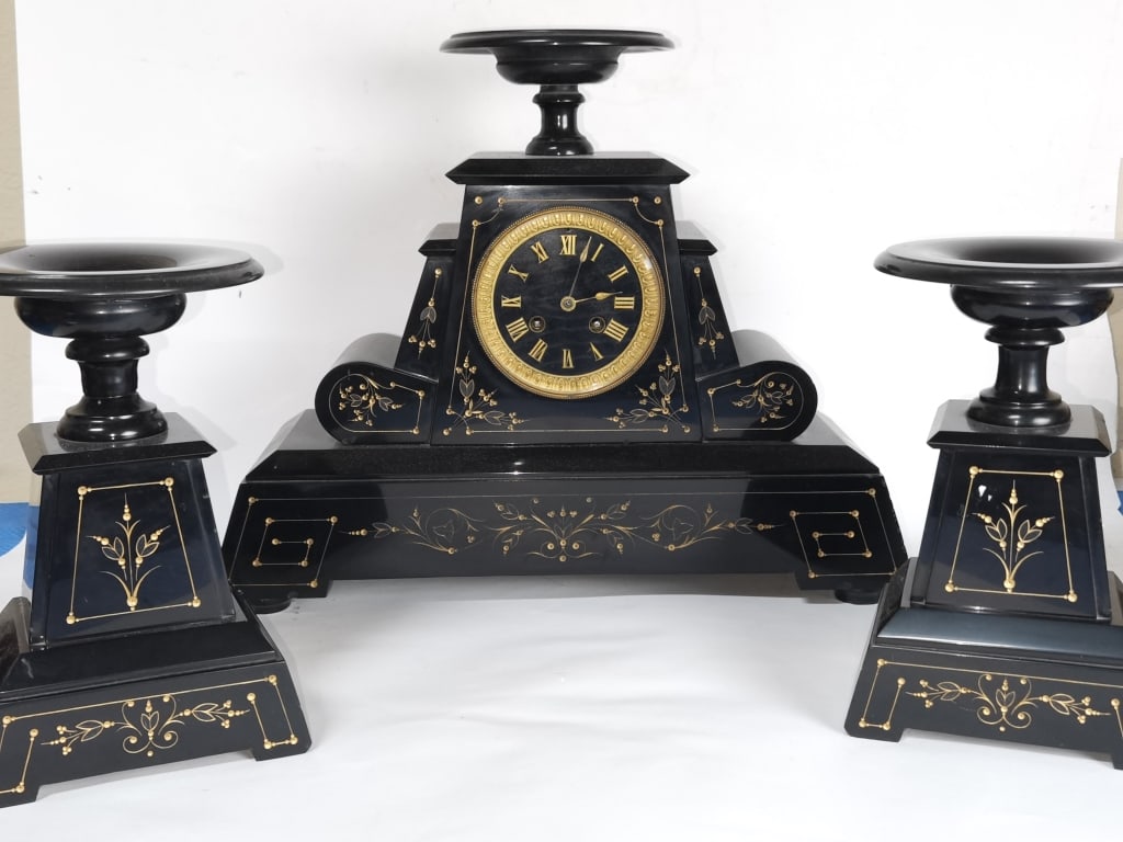 Late 19th C. French Black Slate Mantel Clock And G (1 of 8)